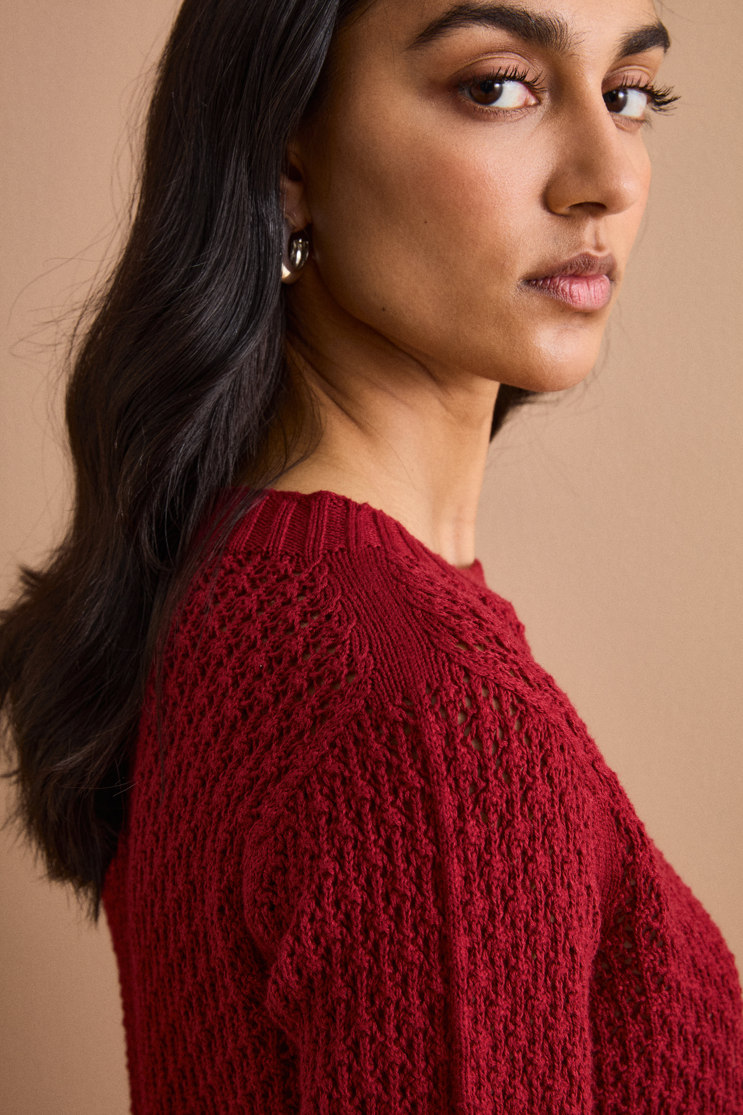 Maglia Traforata in Cotone con Scollo Barchetta - BORDEAUX CHIARO - Image 2