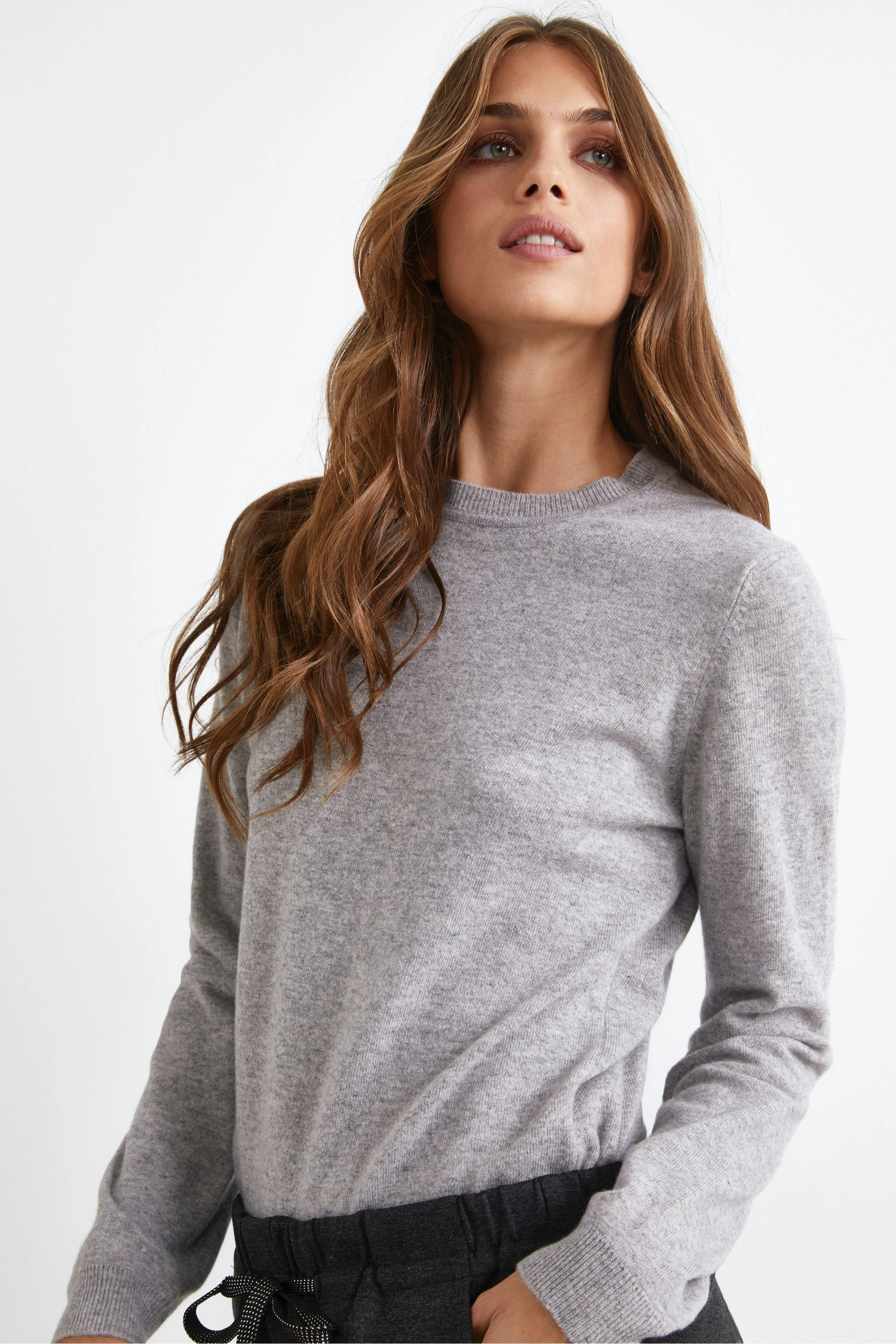 Maglioncino girocollo lana e cashmere - CENERE