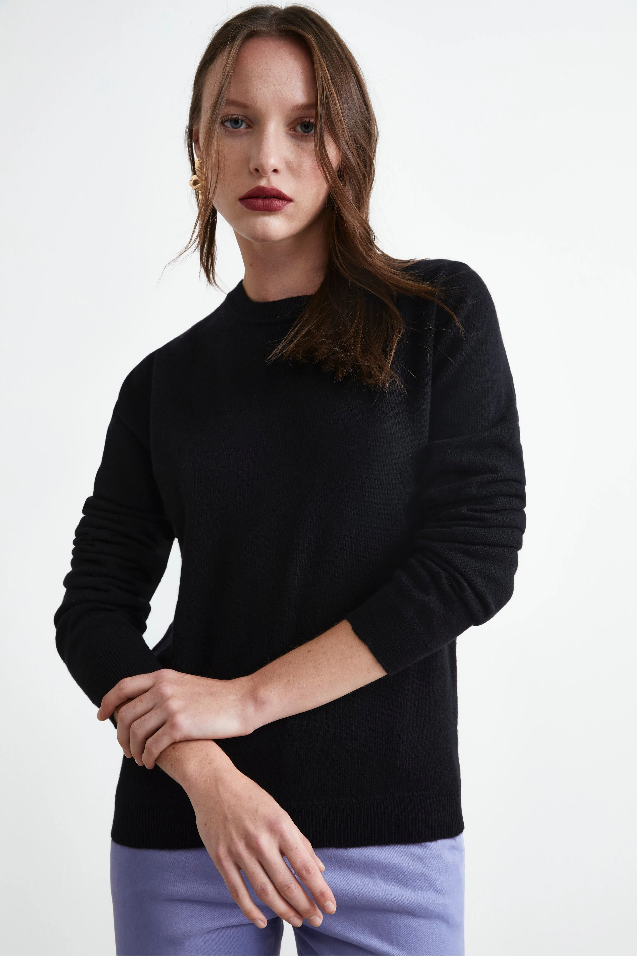 Maglioncino girocollo lana e cashmere - NERO