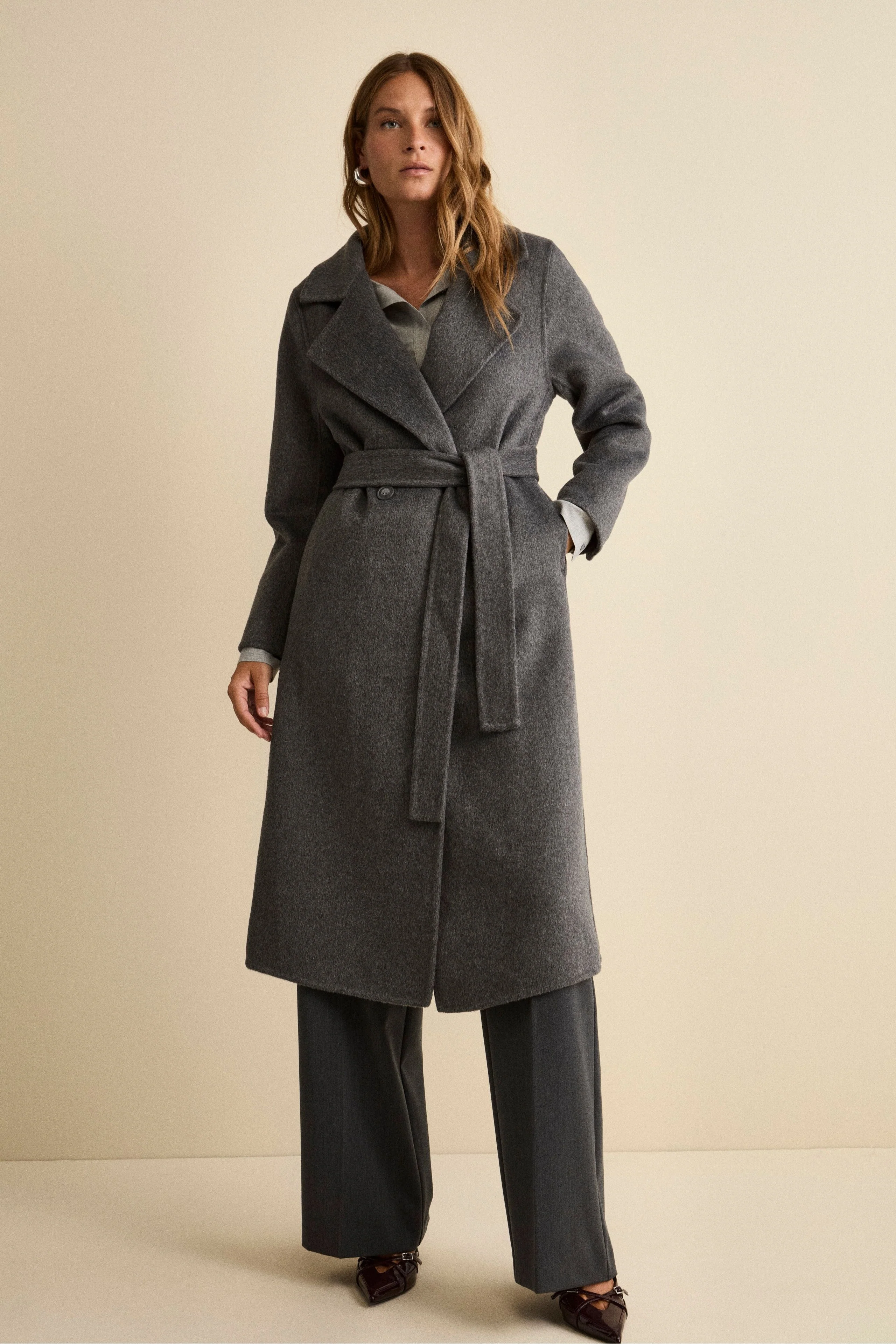Pantalone a palazzo con piega - GRIGIO - Image 4
