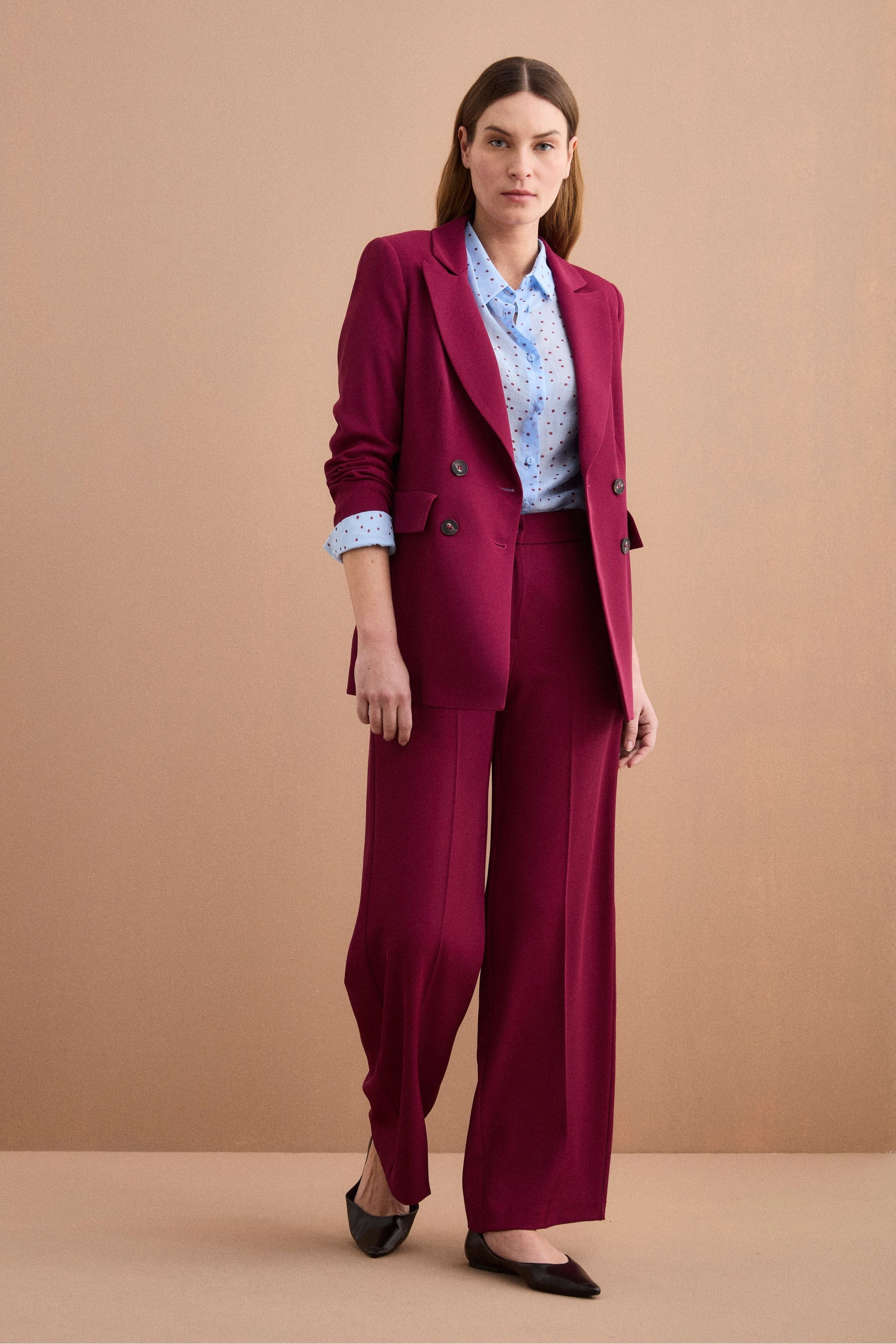 Pantalone Cady a Palazzo con Piega - BORDEAUX - Image 4
