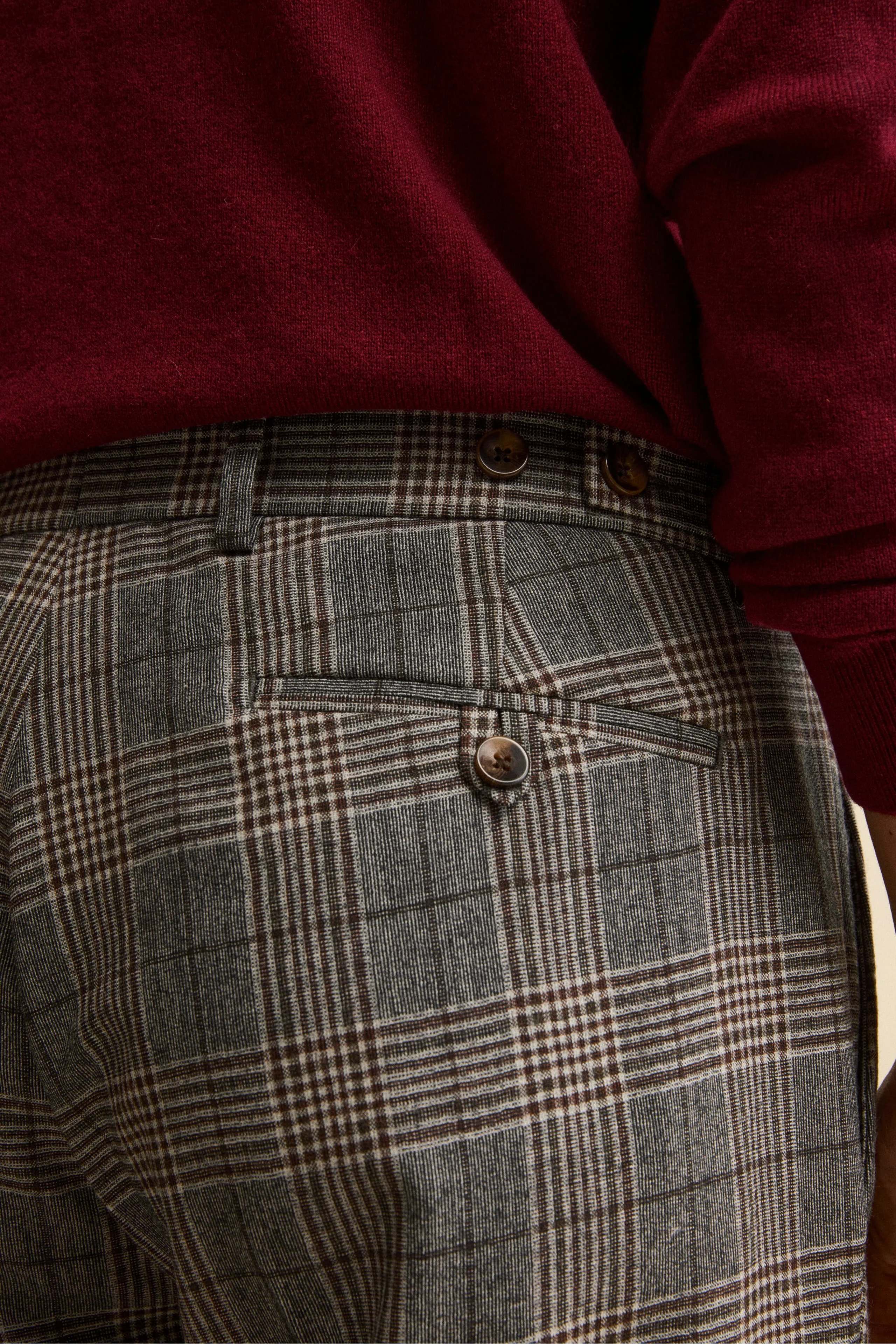 Pantalone Check in Lana con Pinces e Risvolto - GALLES MARRONE - Image 3