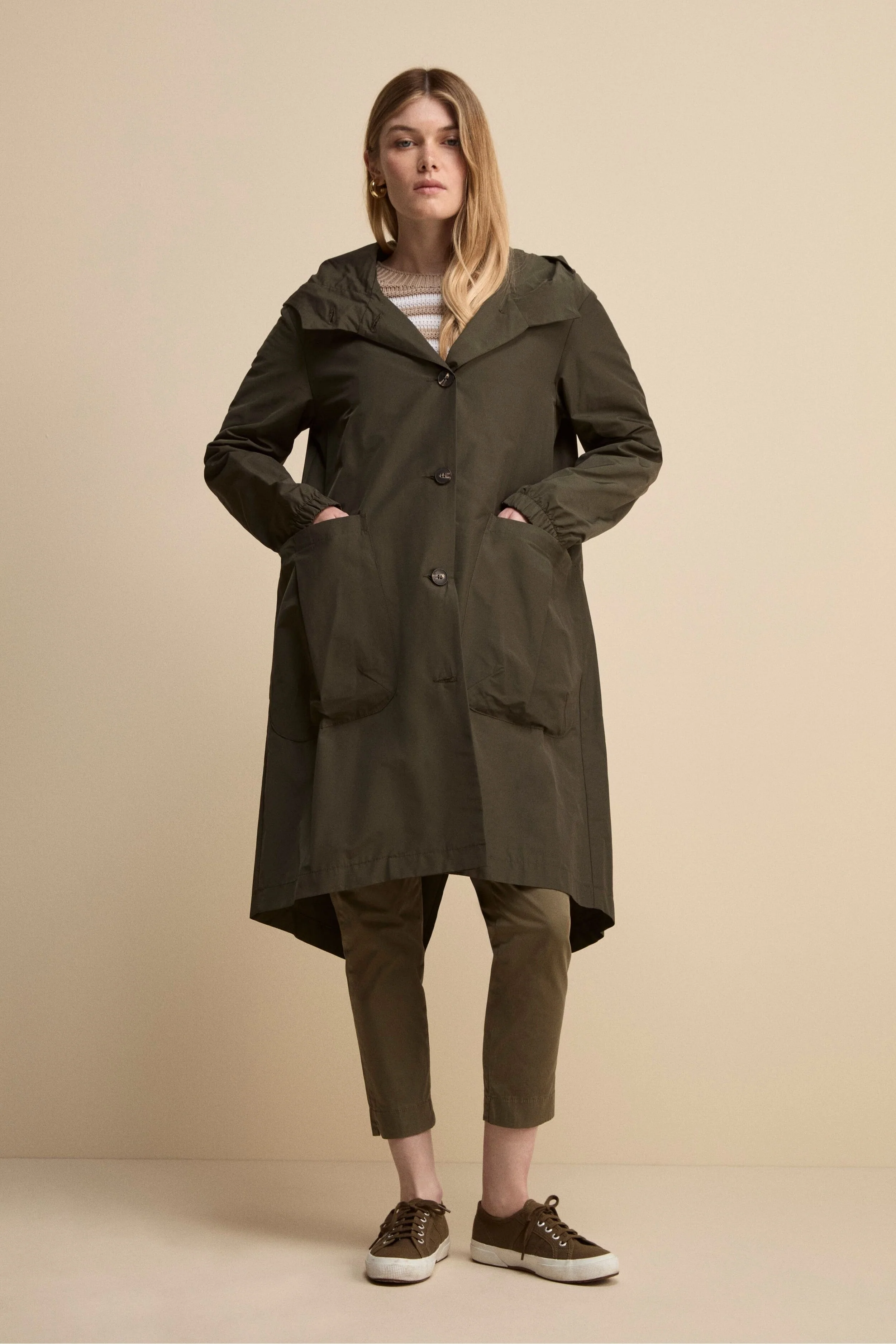 Pantalone Cropped in Cotone - VERDE MILITARE - Image 4