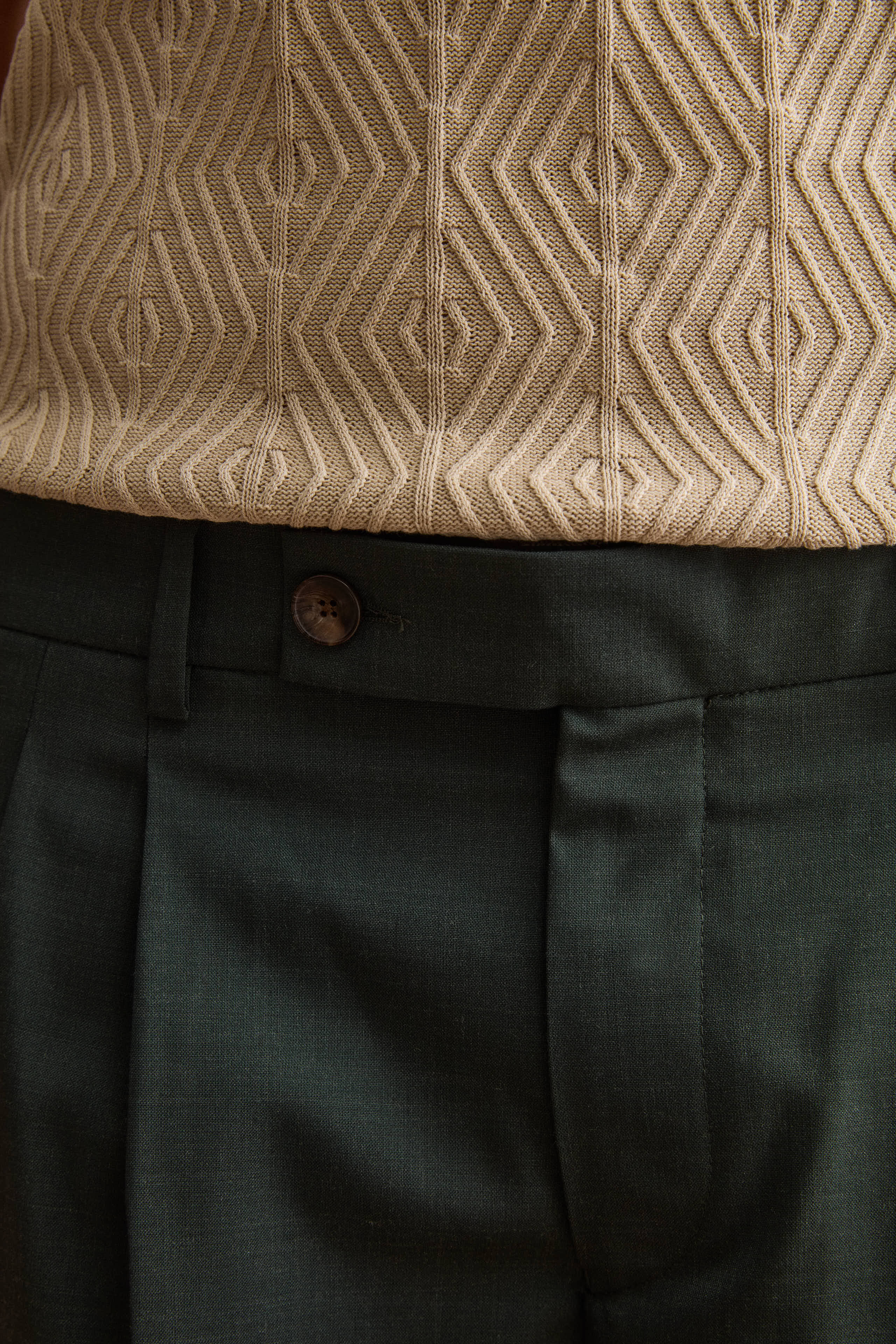 Pantalone Gamba Dritta con Pinces in Misto Lana - VERDE - Image 3