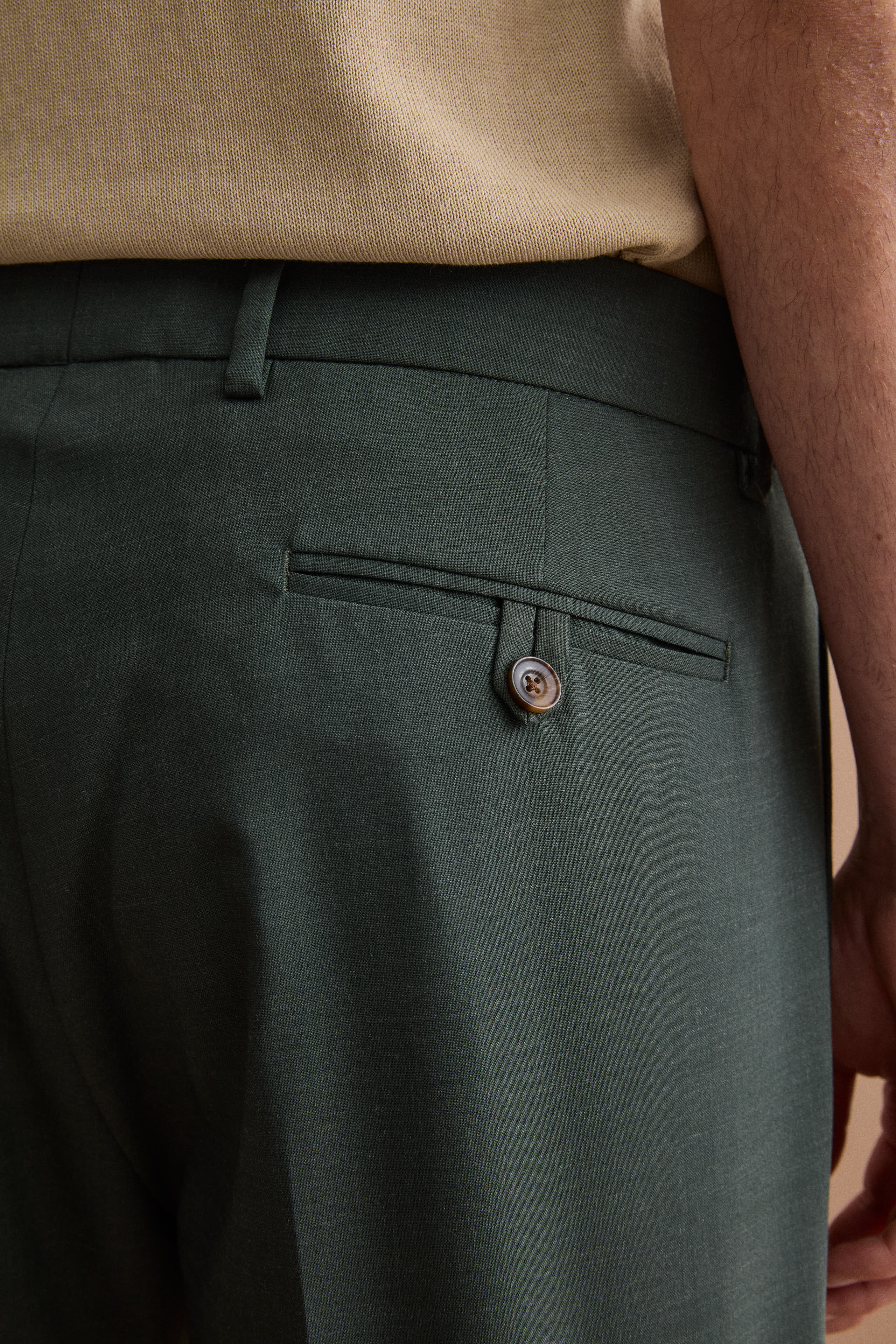 Pantalone Gamba Dritta con Pinces in Misto Lana - VERDE - Image 4