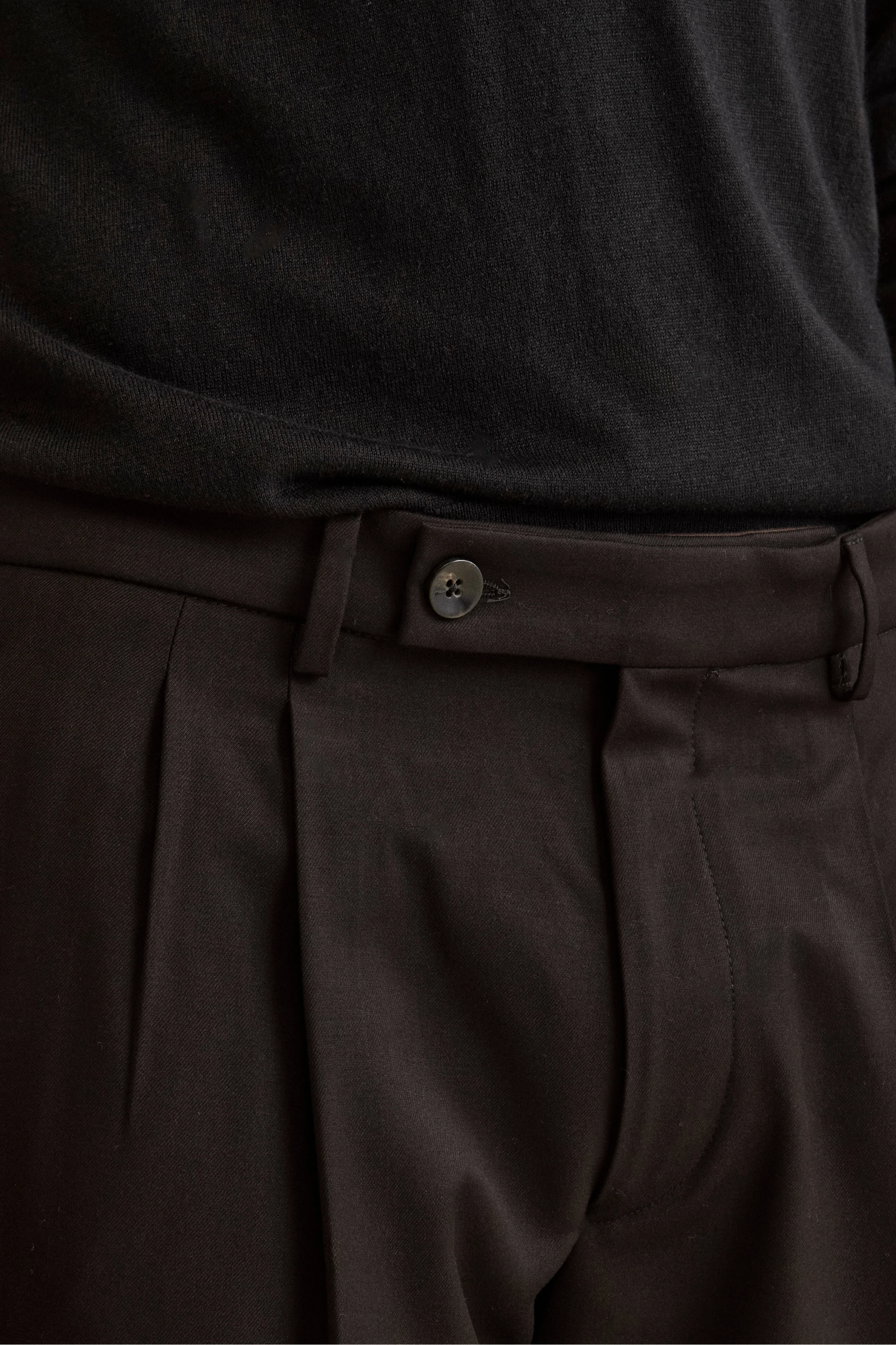 Pantalone Gamba Larga in Misto Lana con Pinces - NERO - Image 4