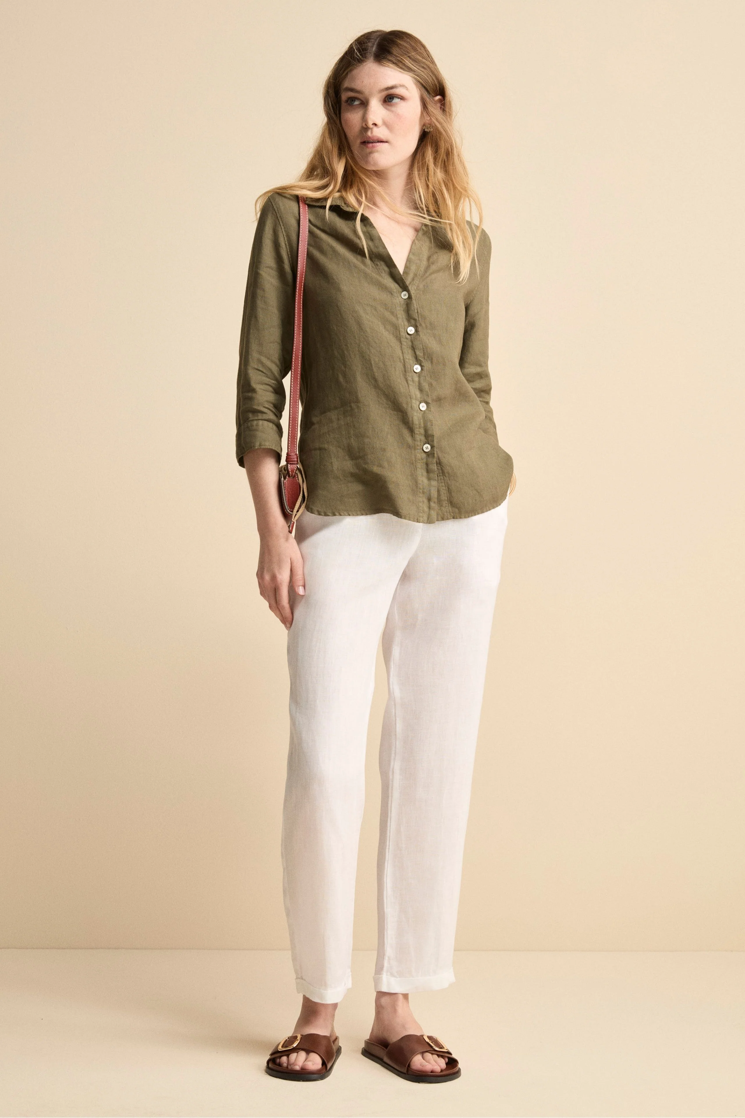 Pantalone Over in Lino con Elastico - BIANCO - Image 5