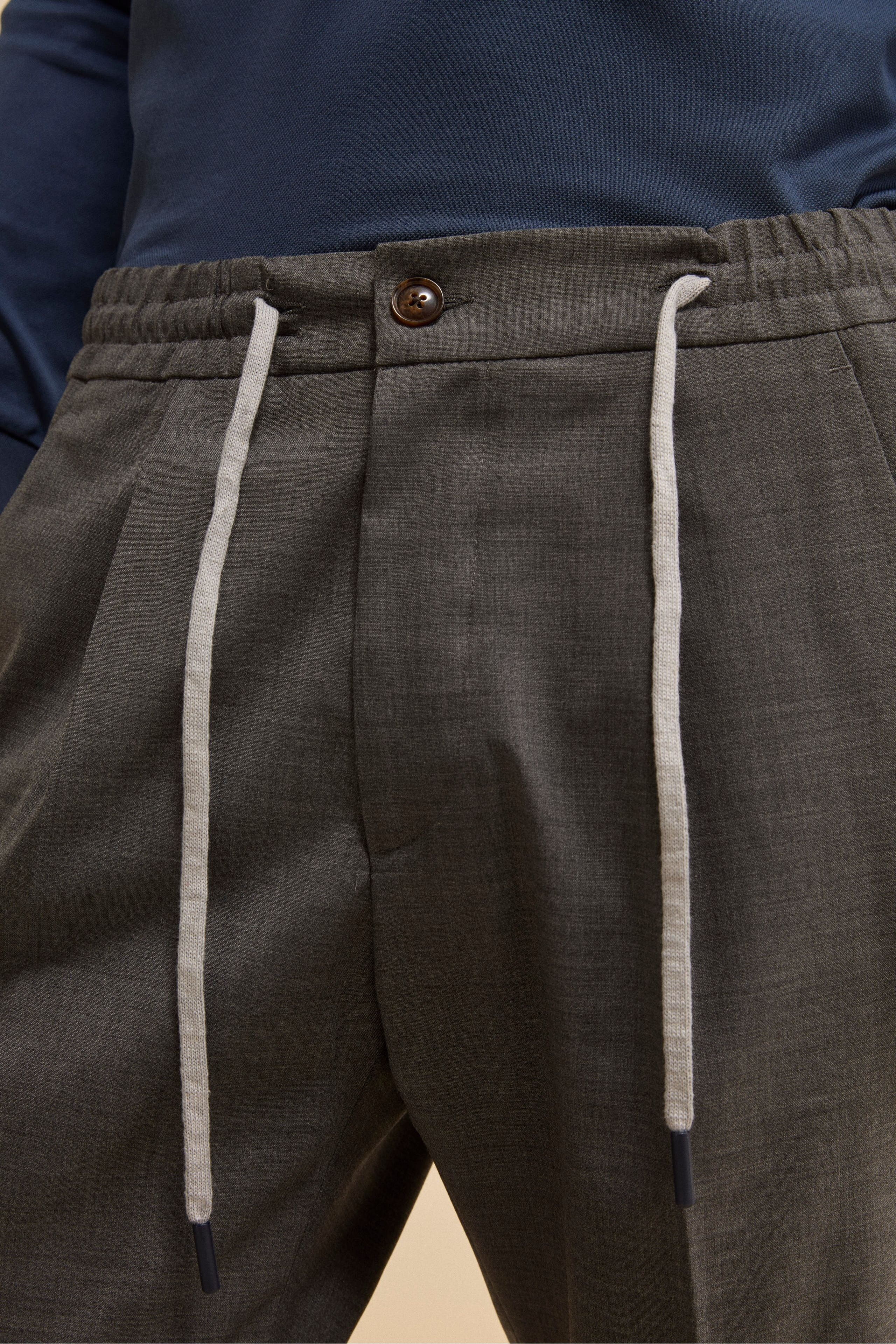Pantalone Slim Fit con Coulisse in Misto Lana - GRIGIO MEDIO MELANGE - Image 2