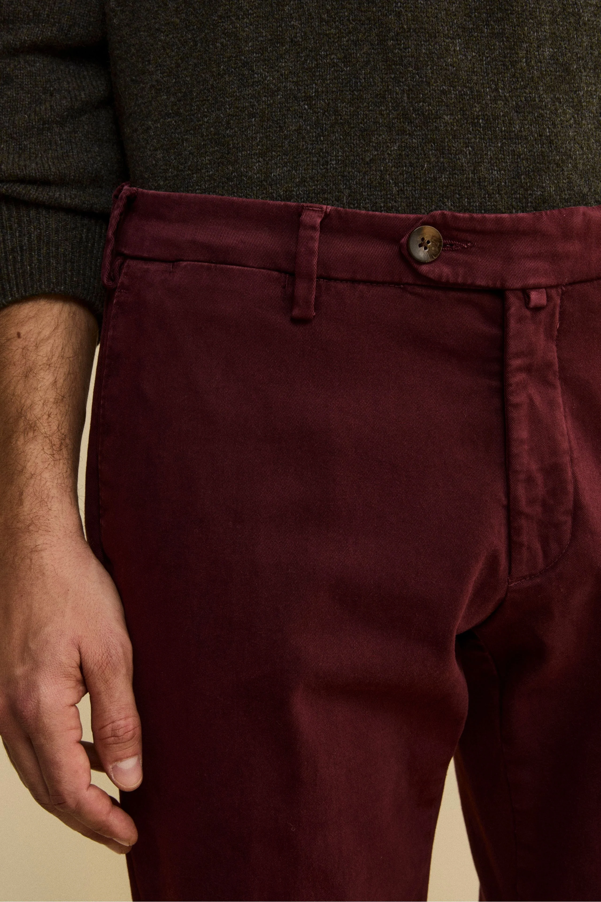 Pantalone Slim Fit in Gabardina Stretch - BORDEAUX - Image 2