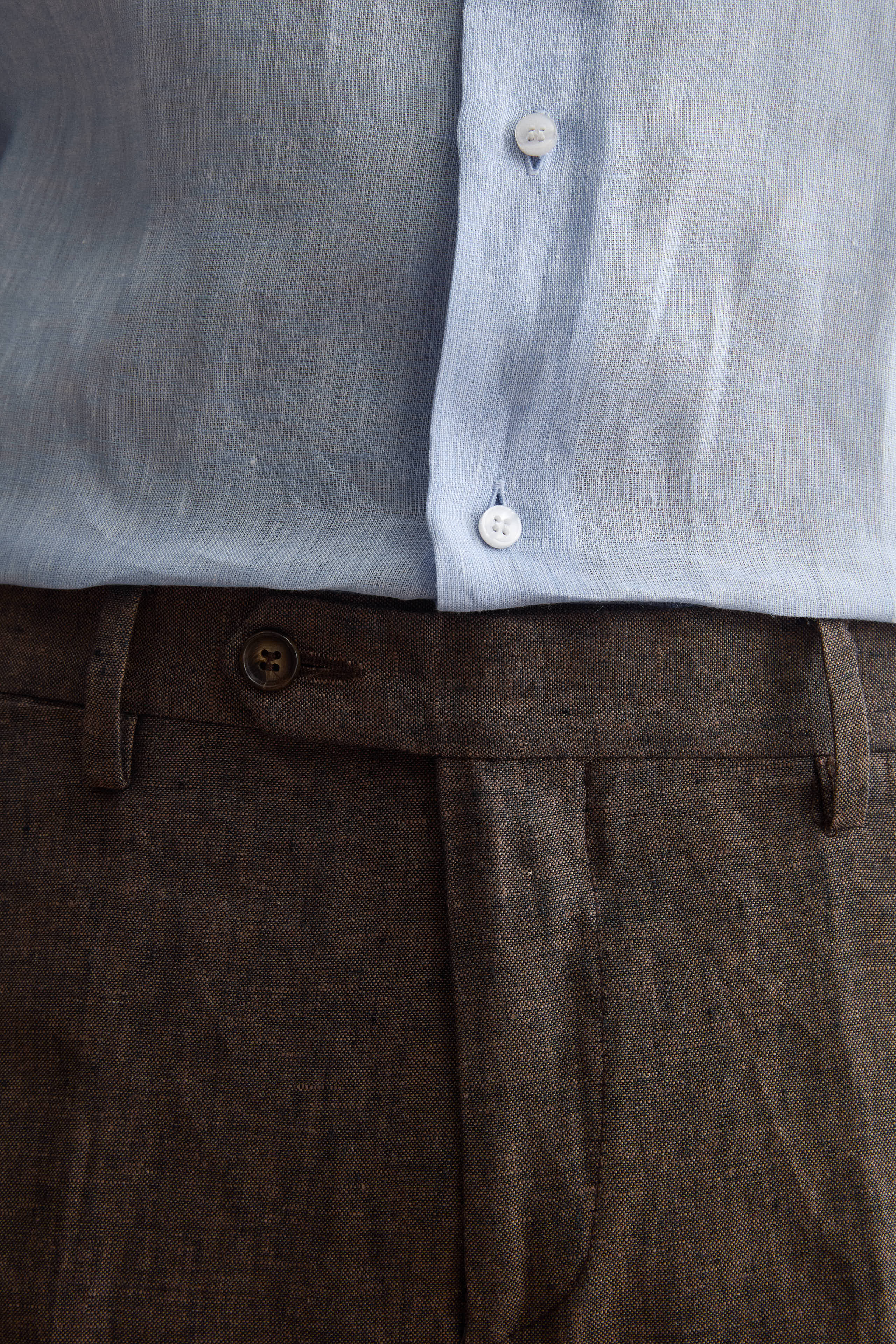 Pantalone Slim Fit in Lino con Pieghe - MARRONE - Image 3