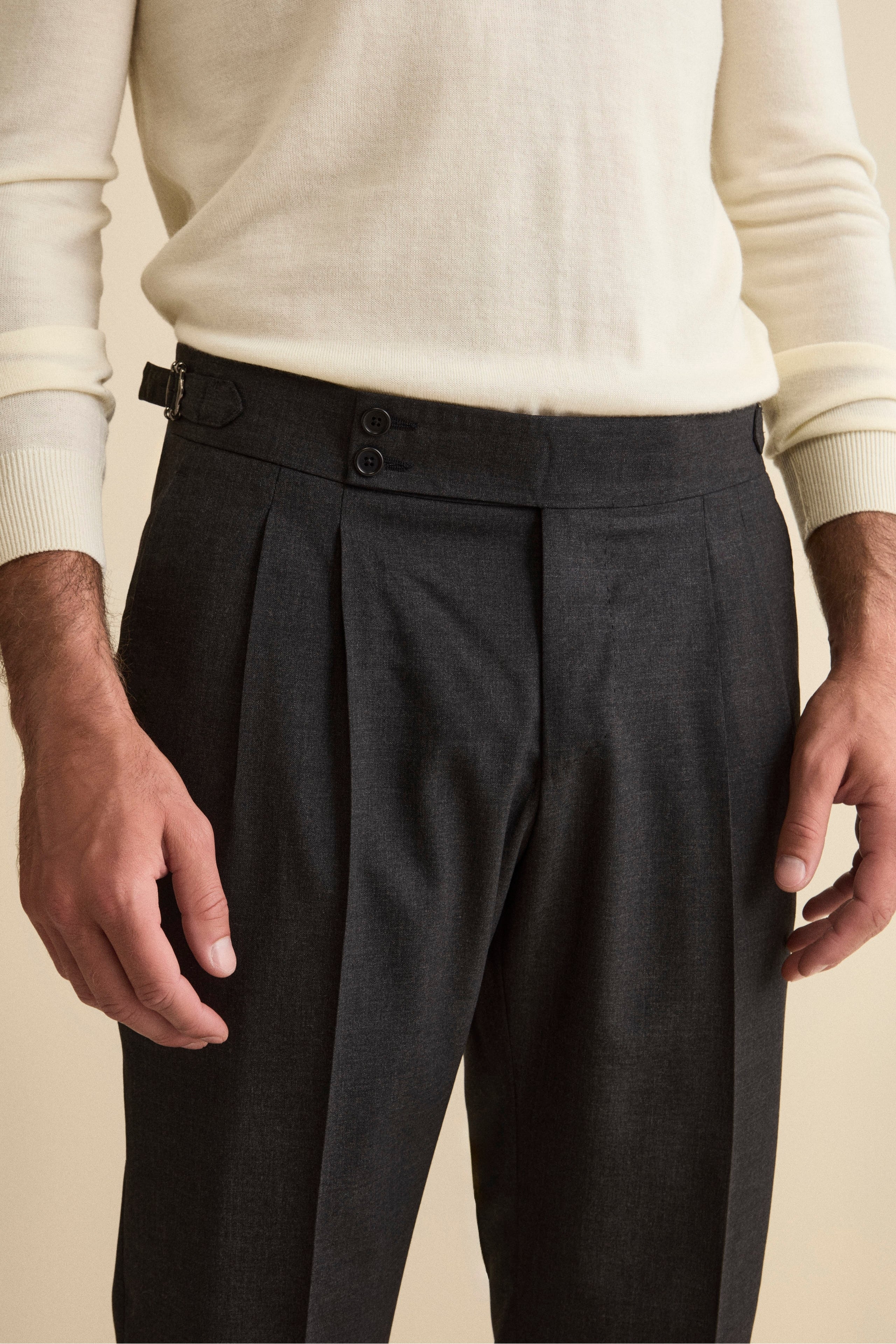 Pantalone Straight in Lana Vergine con Risvolto - GRIGIO - Image 4