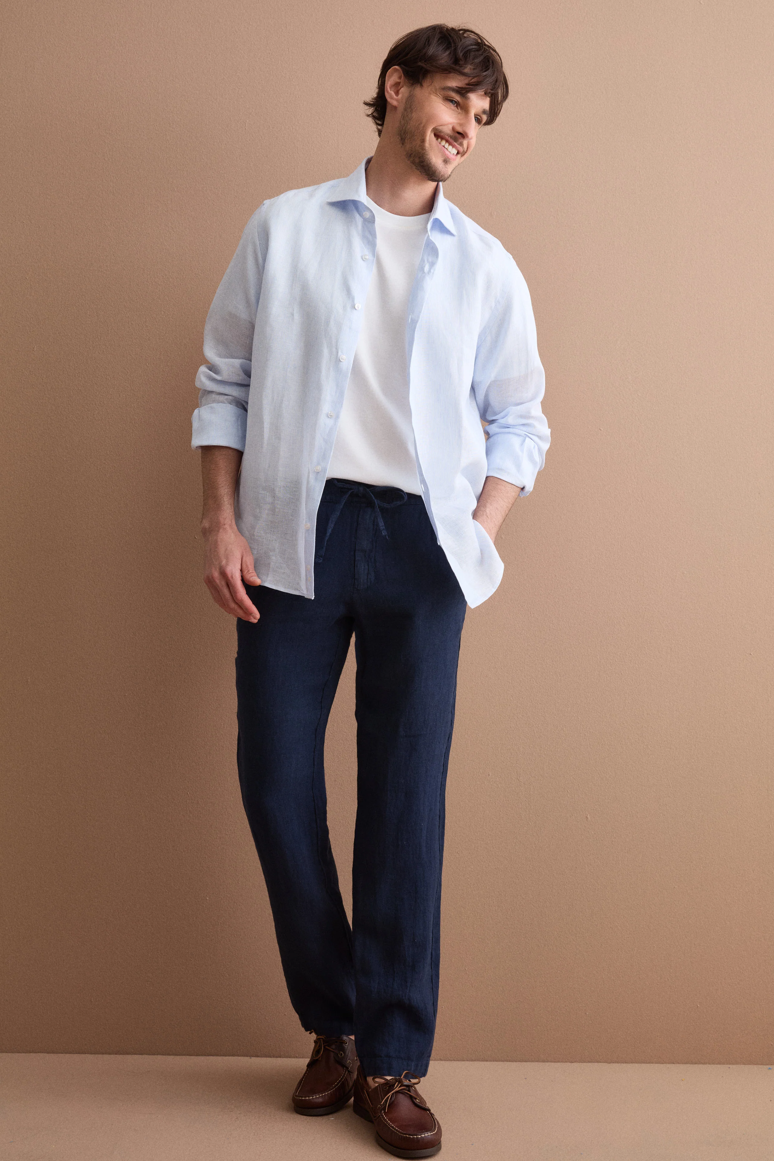 Pantalone Uomo in Lino con Coulisse ed Elastico - BLU - Image 2