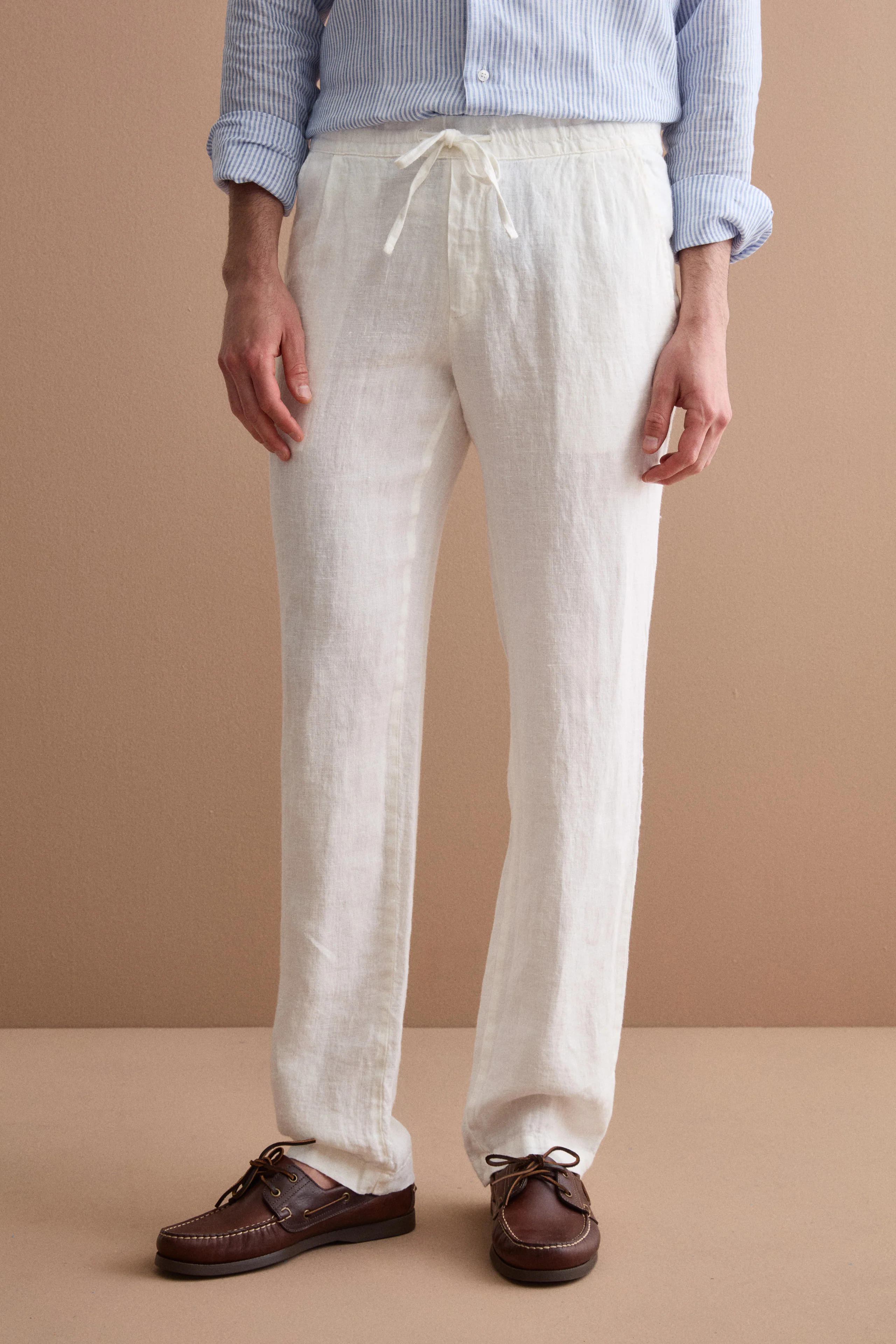 Pantalone Uomo in Lino con Coulisse ed Elastico - PANNA