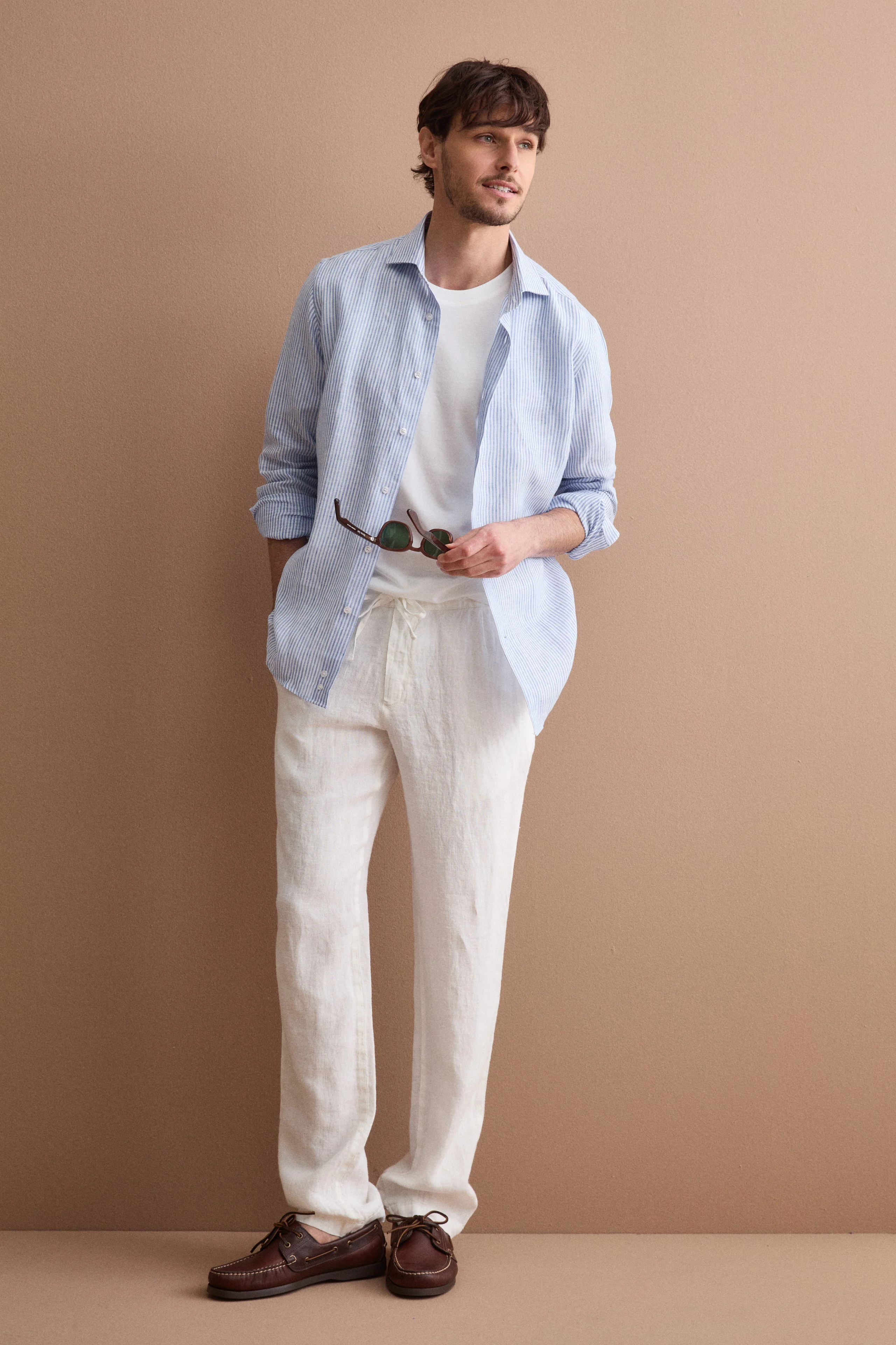 Pantalone Uomo in Lino con Coulisse ed Elastico - PANNA - Image 2