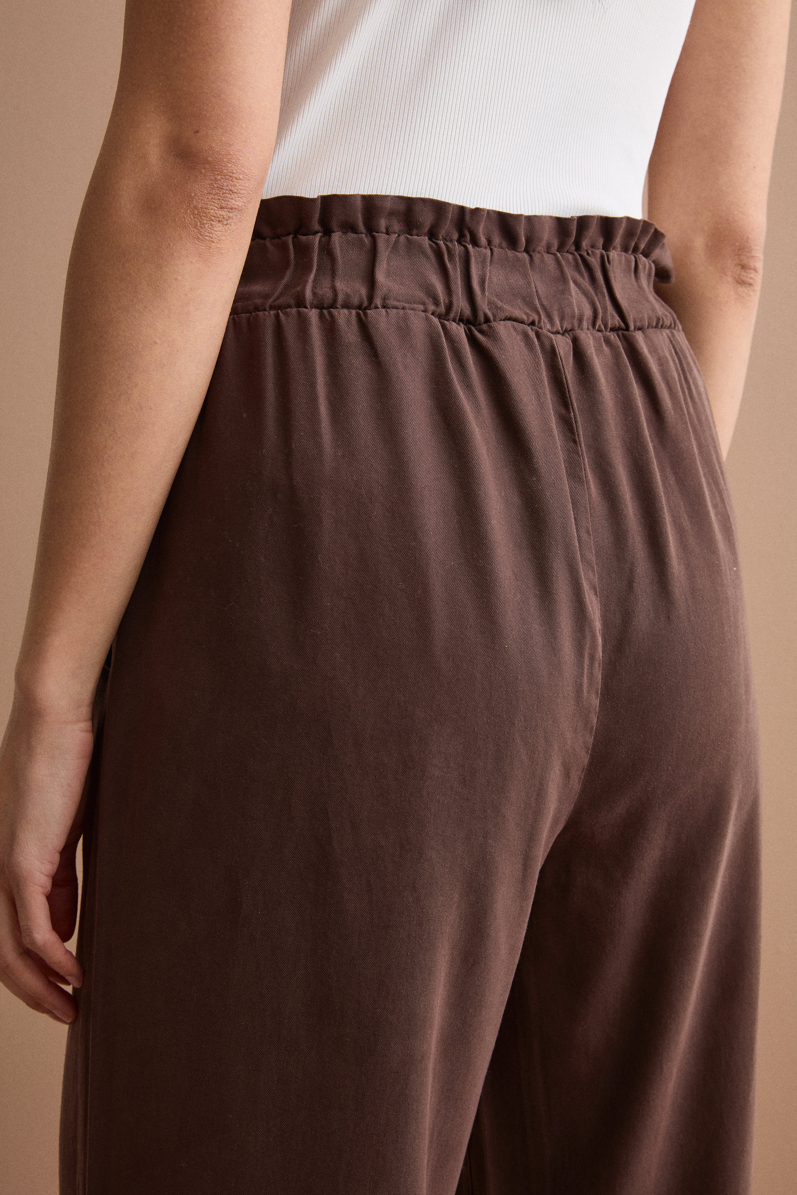 Pantalone Wide Leg con Elastico in Vita - MARRONE - Image 3