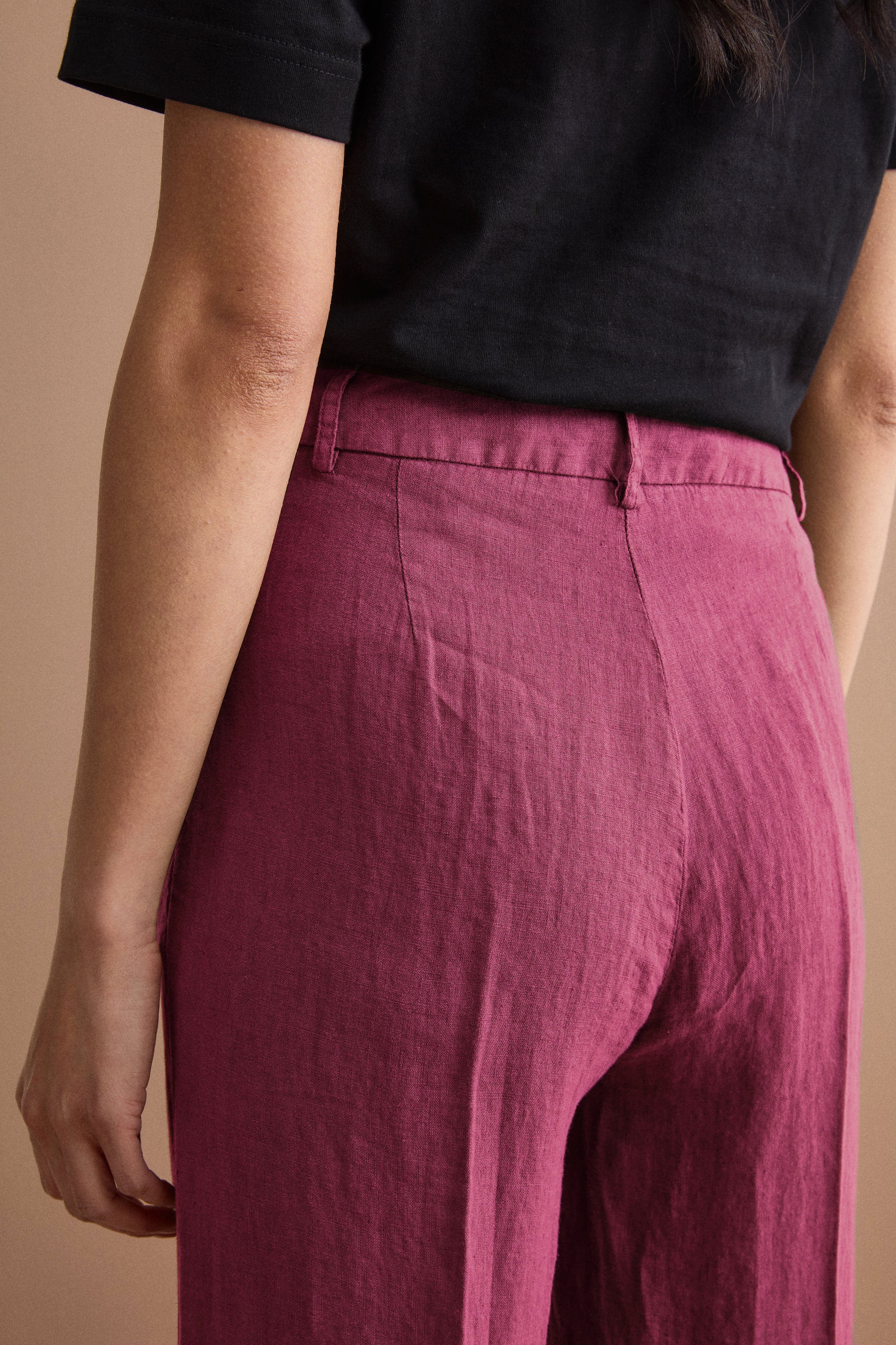 Pantalone Wide Leg in Lino - BORDEAUX - Image 2