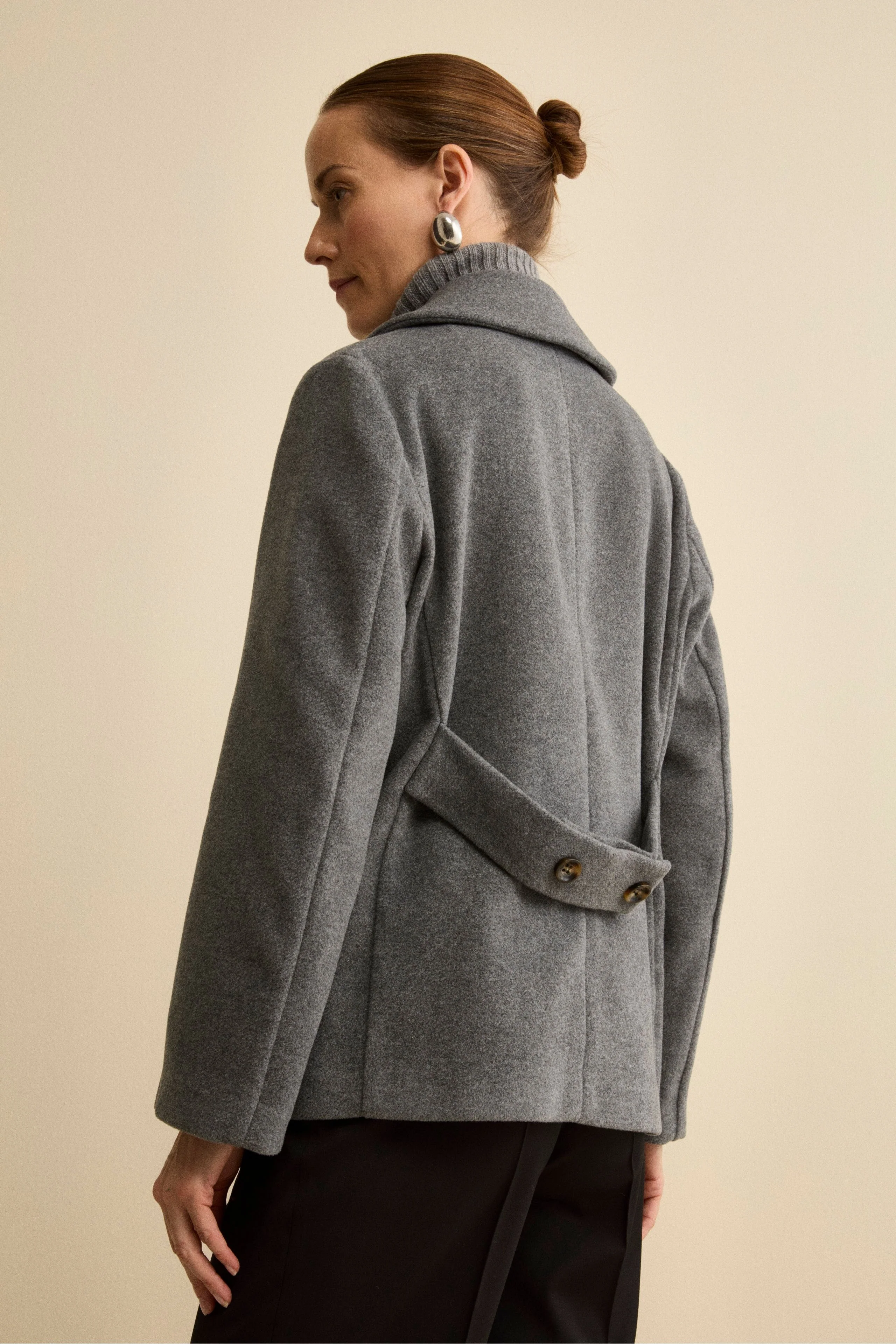 Peacoat Doppiopetto in Misto Lana con Martingala - GRIGIO - Image 6