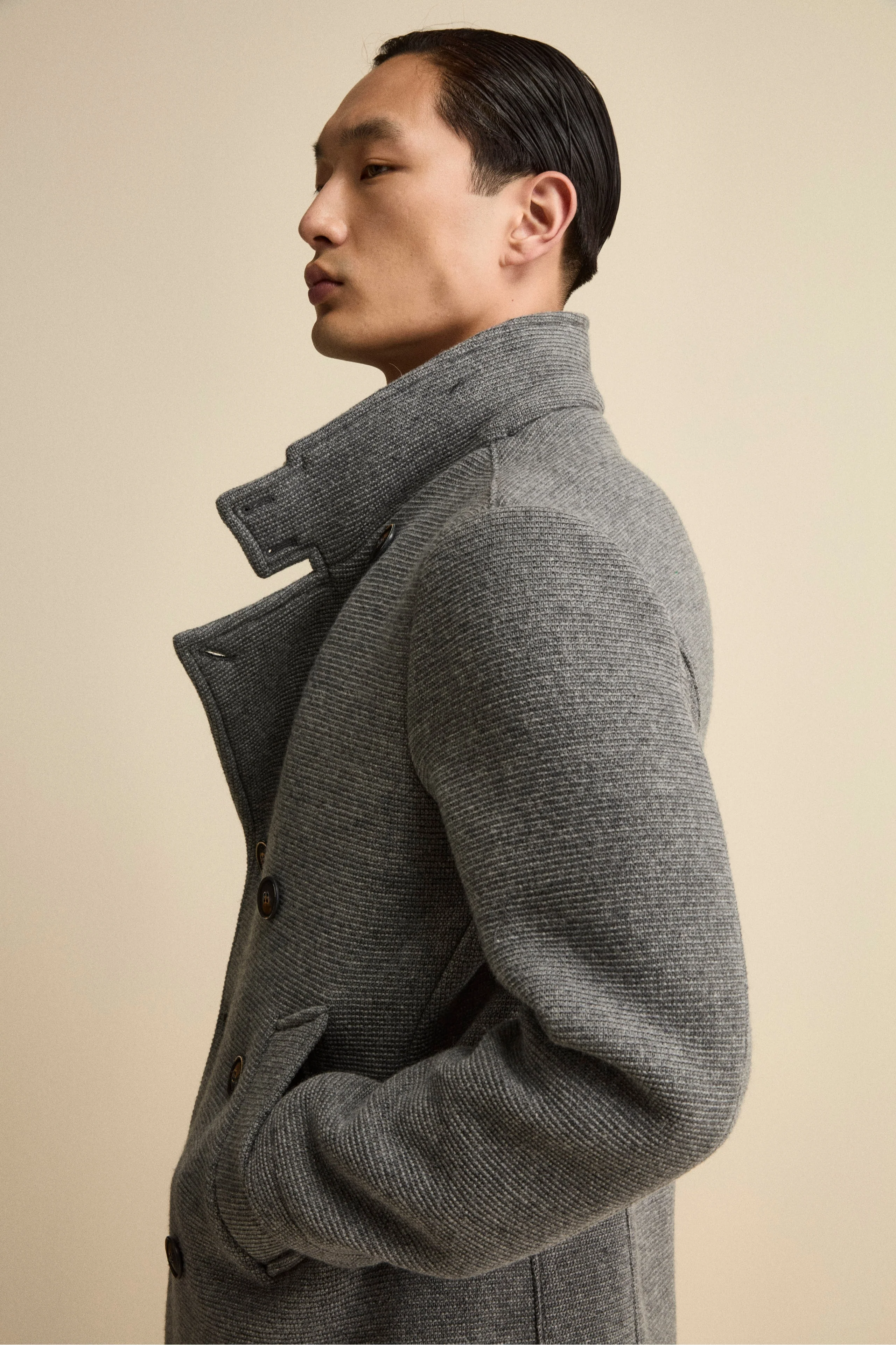 Peacoat Doppiopetto in Misto Lana con Pettorina - GRIGIO MELANGE - Image 4