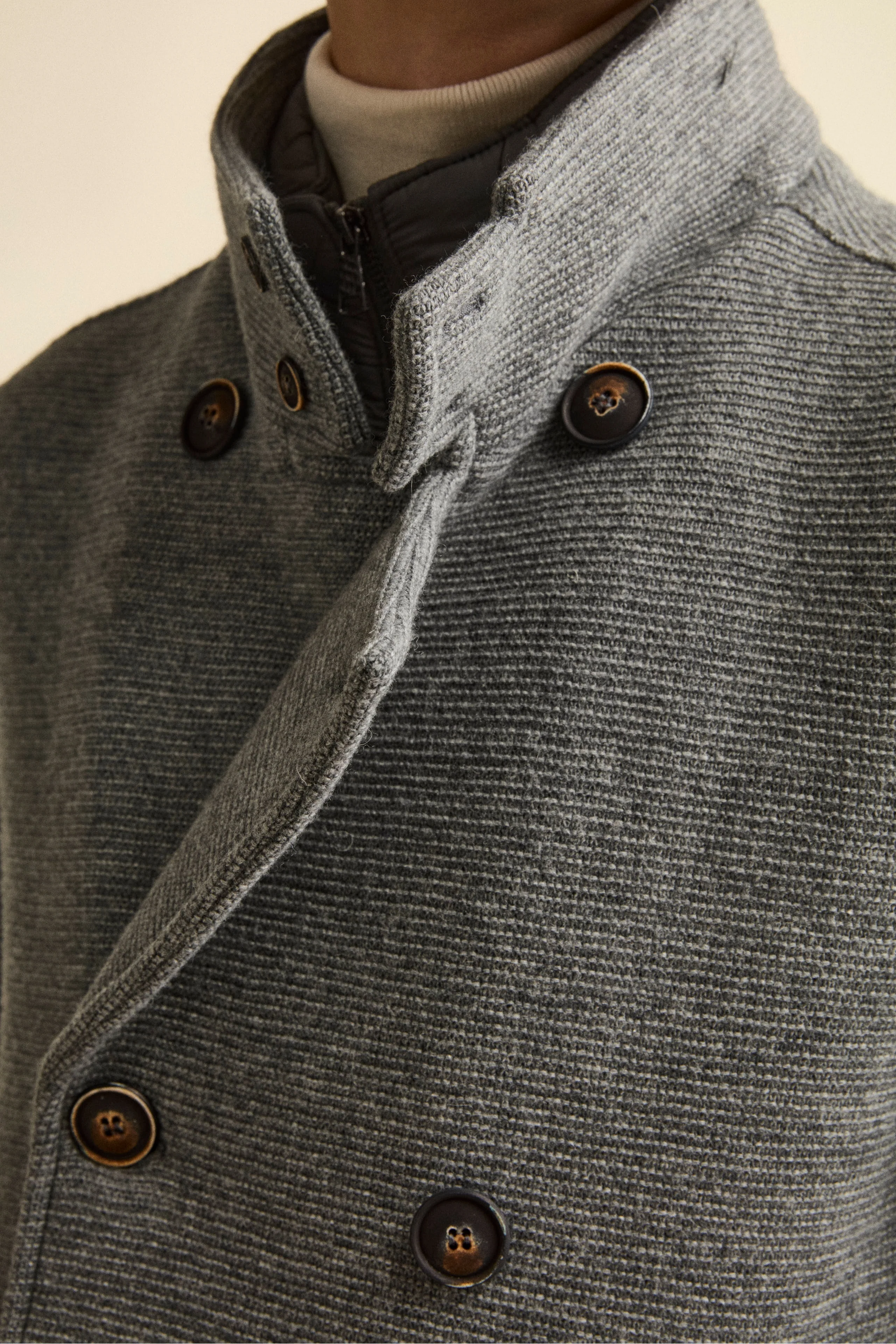 Peacoat Doppiopetto in Misto Lana con Pettorina - GRIGIO MELANGE - Image 7