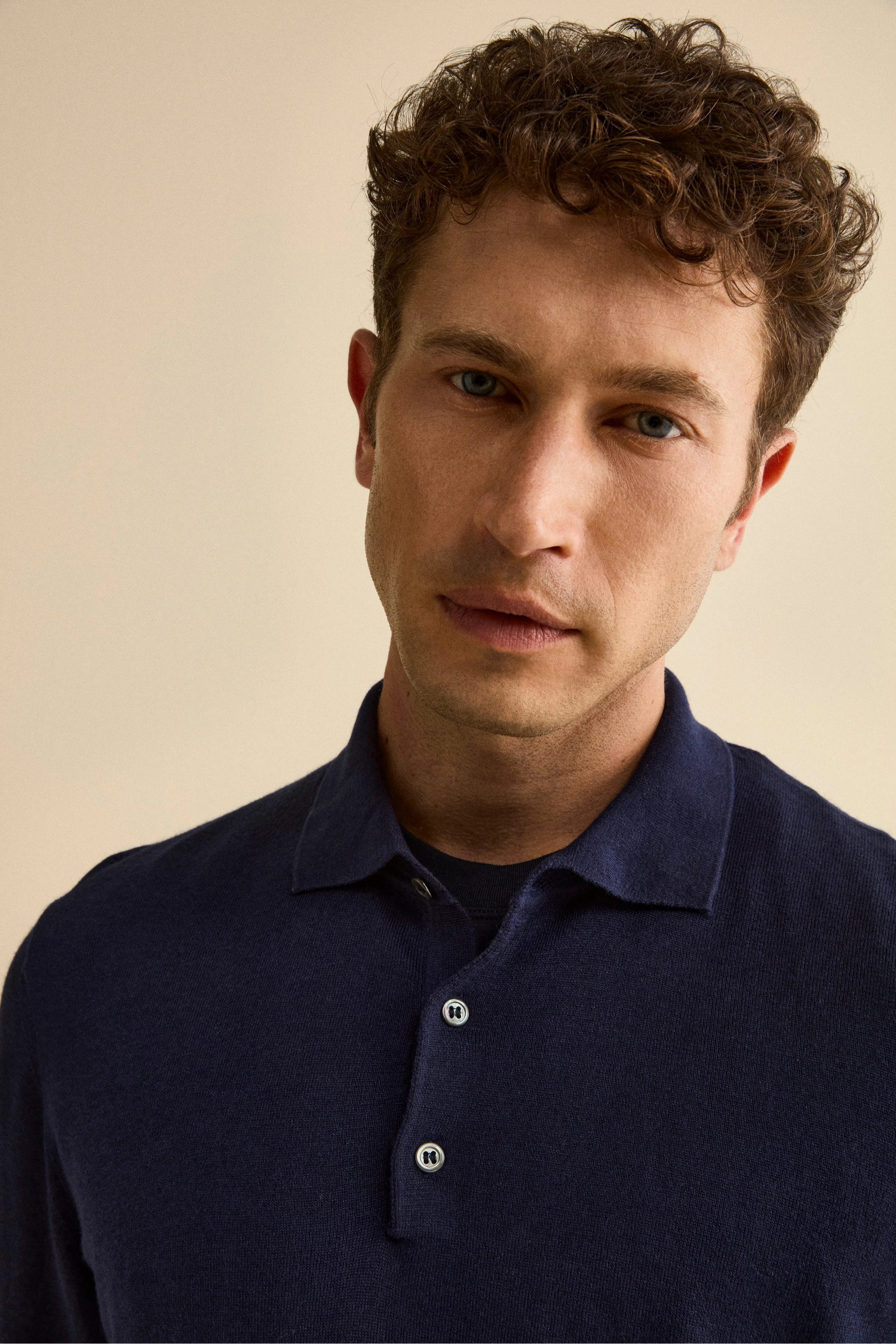 Polo con Bottoni in Seta e Cashmere - BLU NOTTE - Image 2