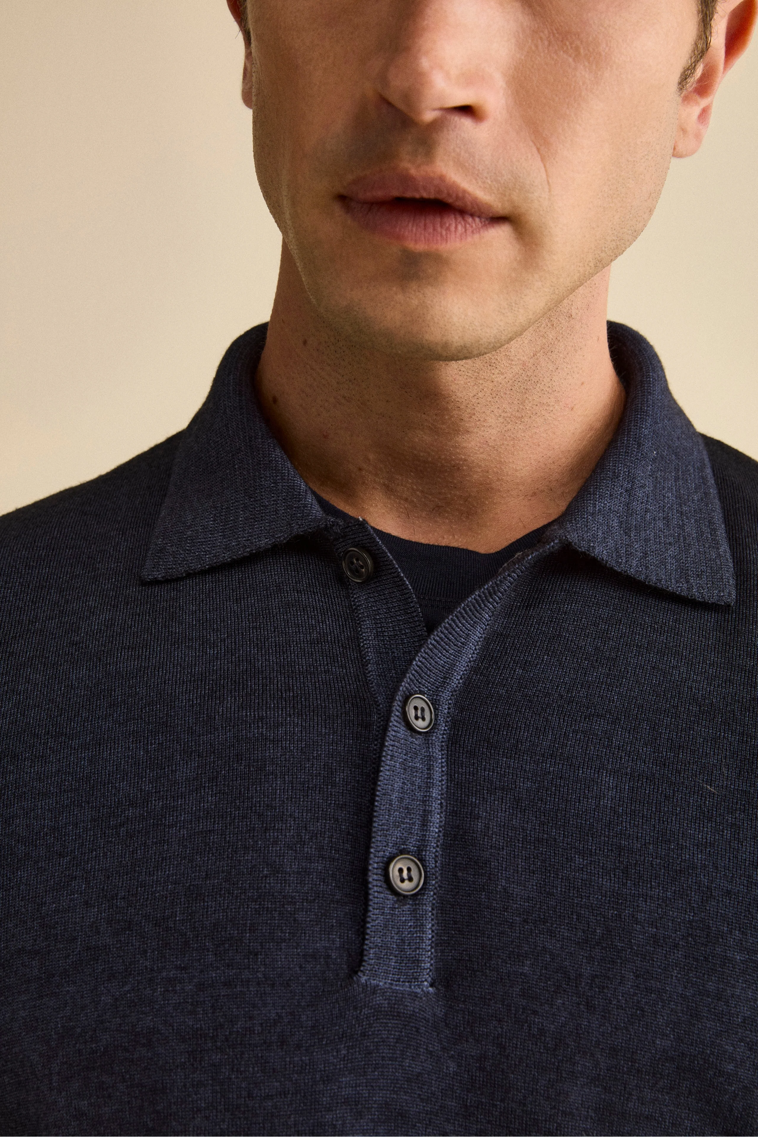 Polo in Maglia con Bottoni in Lana Merino - BLU - Image 2