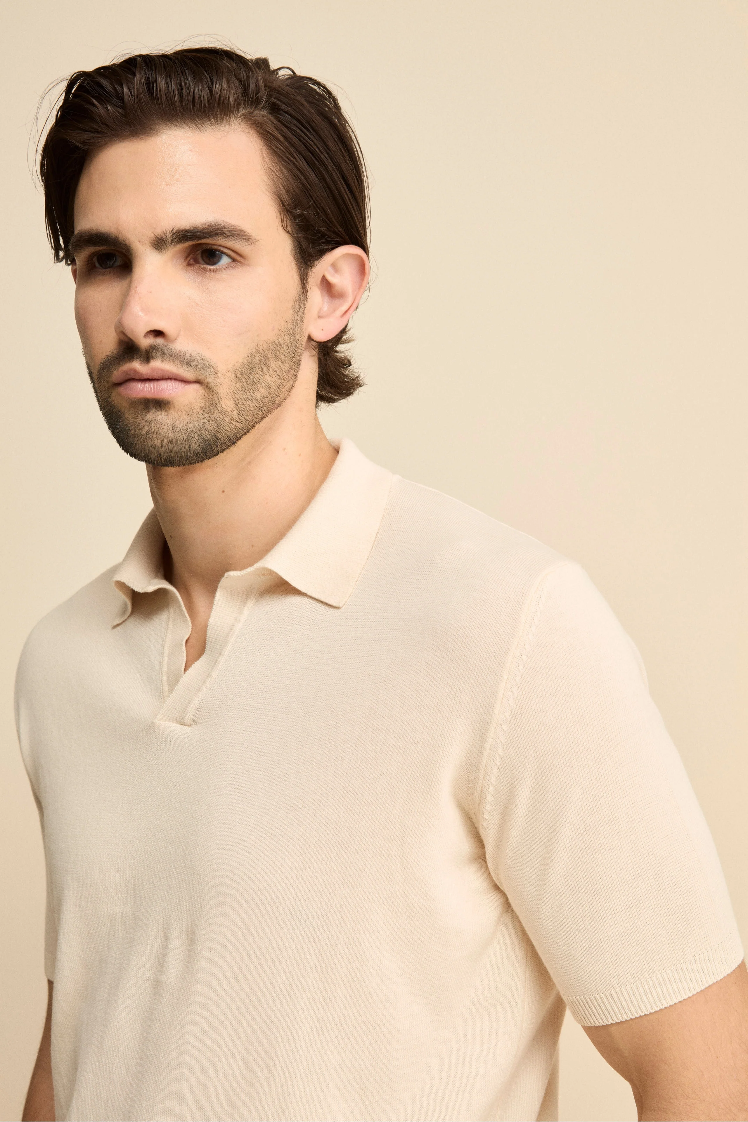 Polo in Maglia di Cotone Crêpe - LATTE - Image 2