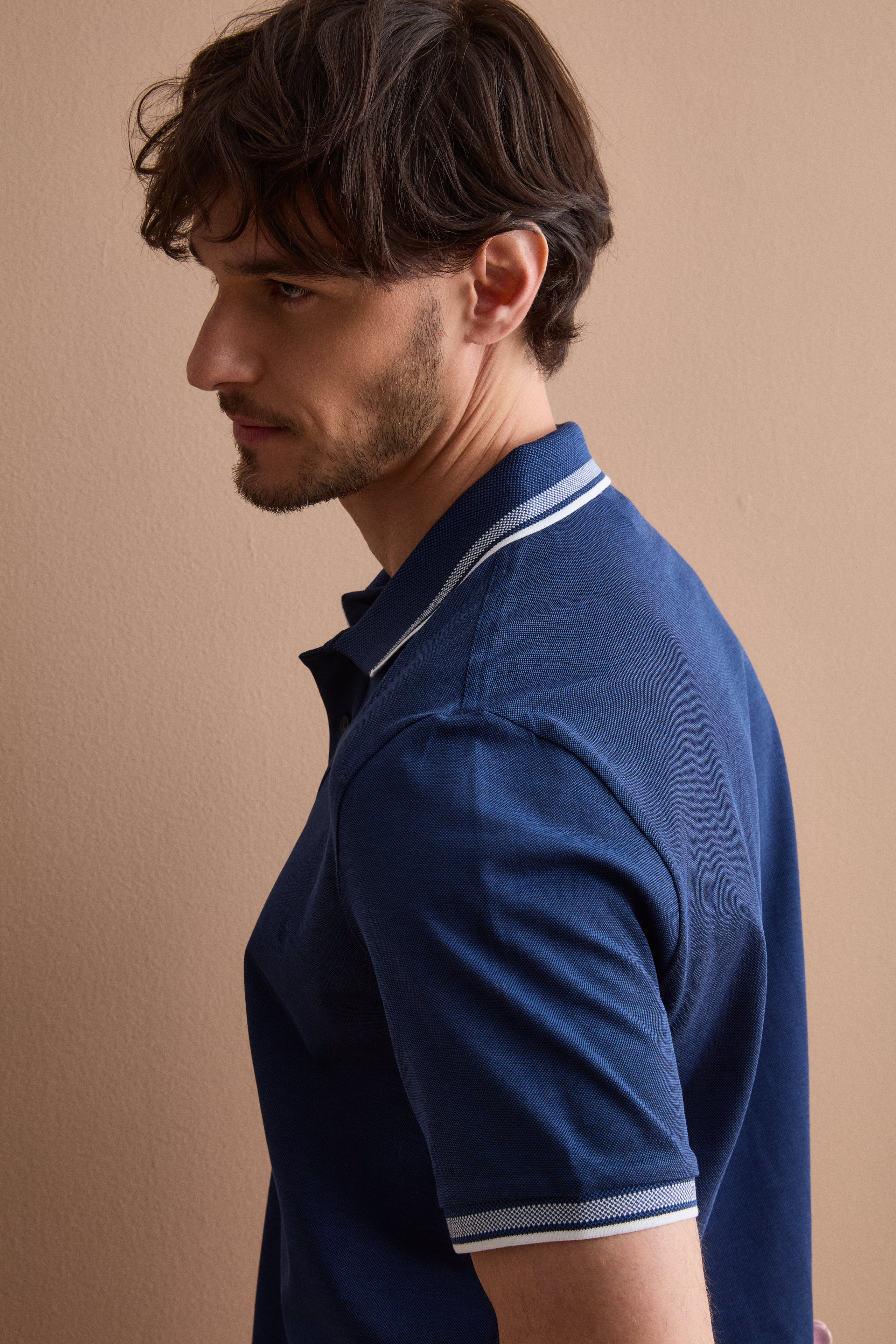 Polo Uomo Oxford in Filo di Scozia - BLU - Image 3