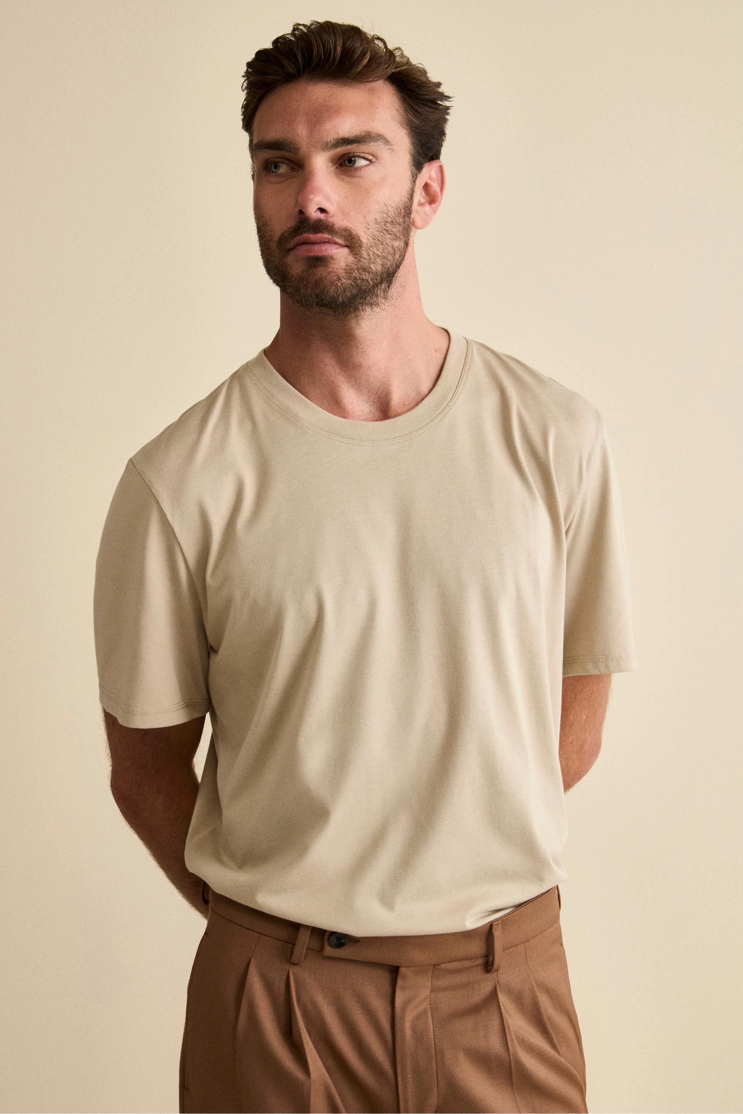 T-Shirt in Misto Cotone e Bambù - SABBIA