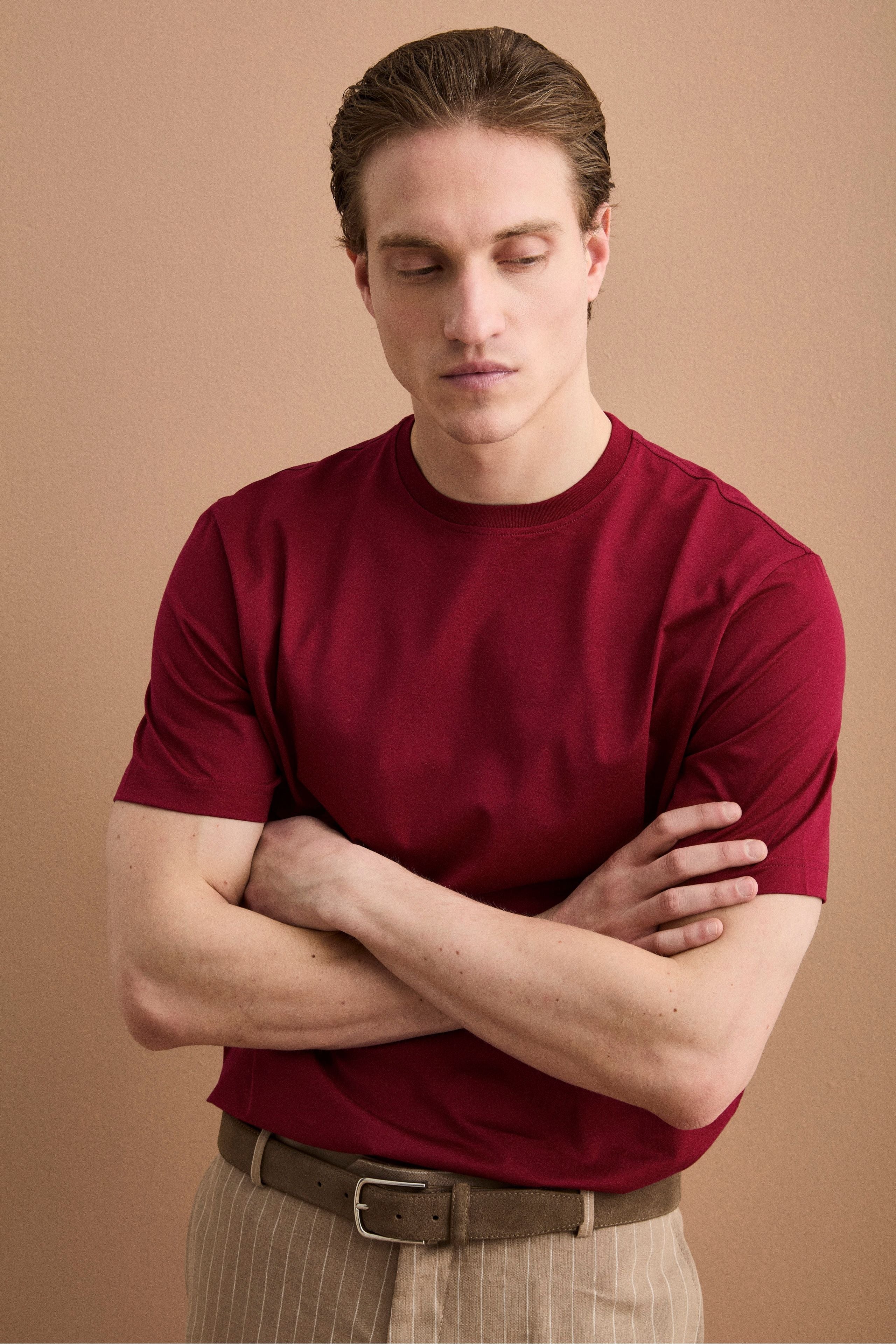 T-Shirt Slim in Filo di Scozia - BORDEAUX