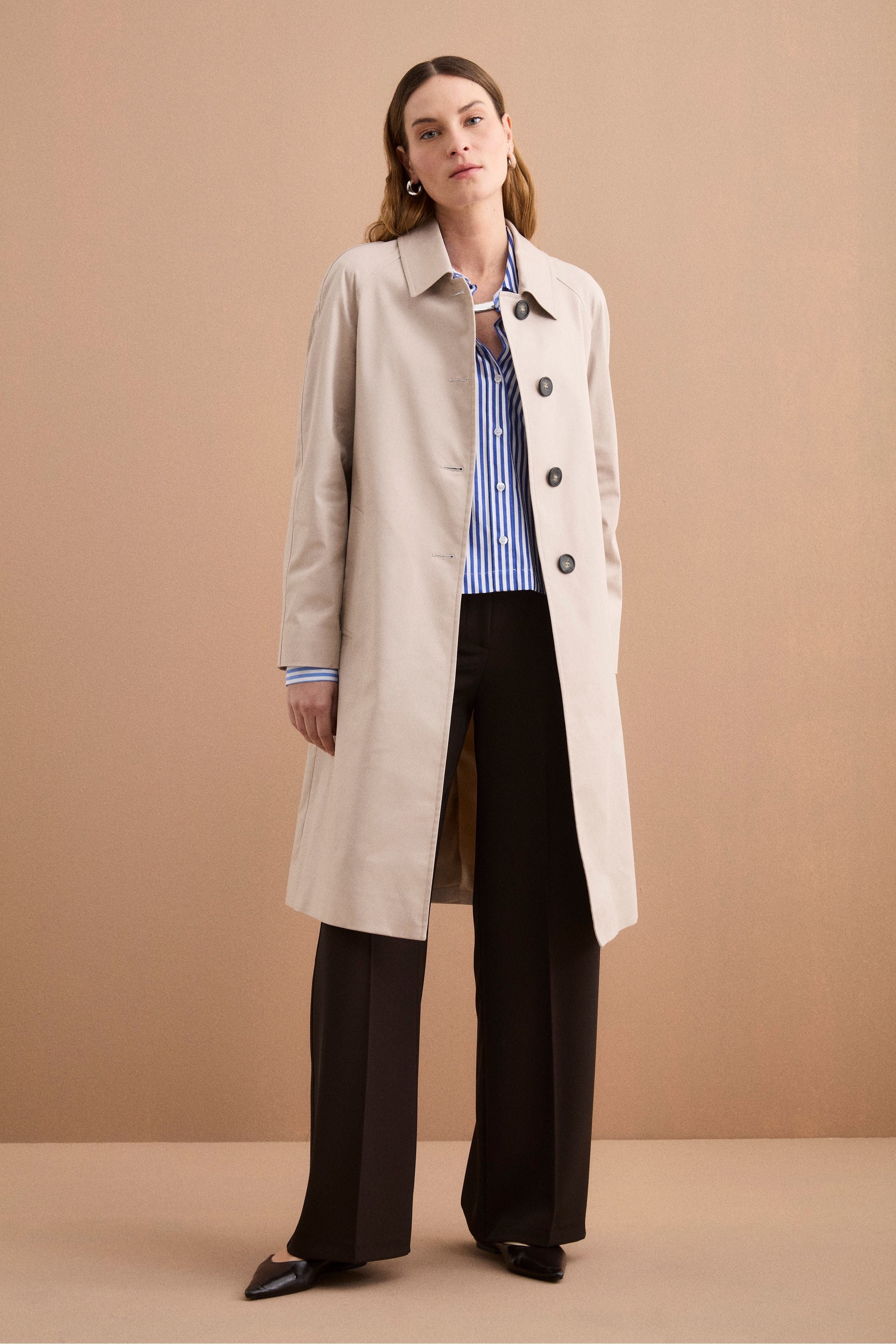 Trench Monopetto Foderato con Collo a Camicia - BEIGE - Image 6